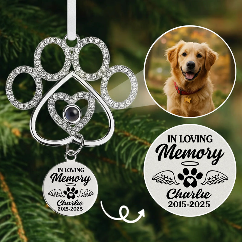 Custom Photo Projection Ornament With Charm - Personalized Pet Christmas Memorial Sympathy Gifts For Dogs, Cats - Gentle Companions Leave Lasting Love