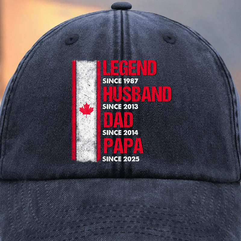 Custom Photo Vintage Washed Denim Baseball Cap - Personalized Birthday Gifts For Husband, Dad, Grandpa - From Husband To Grandpa Legend