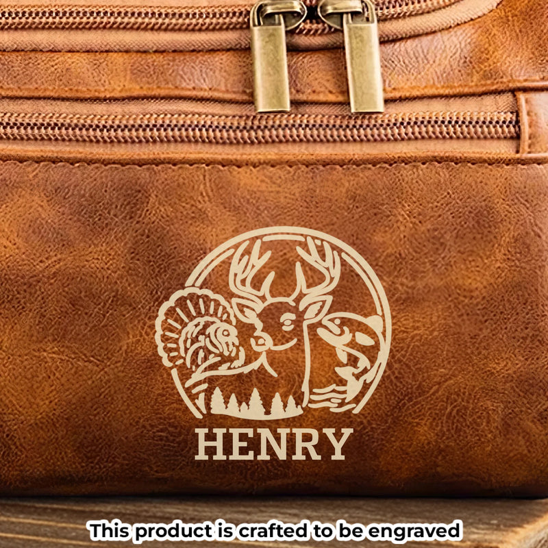 Custom Engraved Leather Toiletry Bag - Personalized  Christmas Birthday Hunting Gifts For Hunters - Hunt,  Explore, Repeat