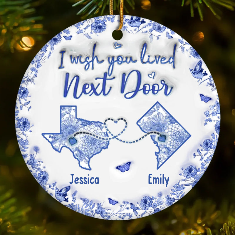 Custom Long Distance Ceramic Ornament - Personalized Best Friend Christmas Birthday Gifts For Women, Besties, Sisters, BFF - Connected By Heart No Matter The Miles