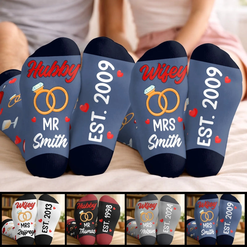 Custom Crew Socks - Personalized Anniversary Wedding Gifts For Husband And Wife, Him And Her - Built Together Still Smiling
