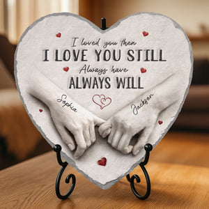 Custom Heart Shaped Stone With Stand - Personalized Anniversary Wedding Gifts For Husband And Wife, Him And Her - Love Feels Natural With You
