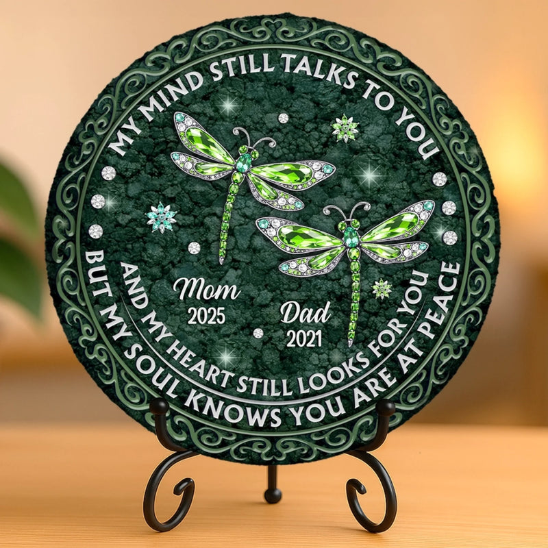Custom Round Shaped Stone With Stand - Personalized Memorial Sympathy Gifts For Loss Of Mom, Dad - Your Memory Lives With Us
