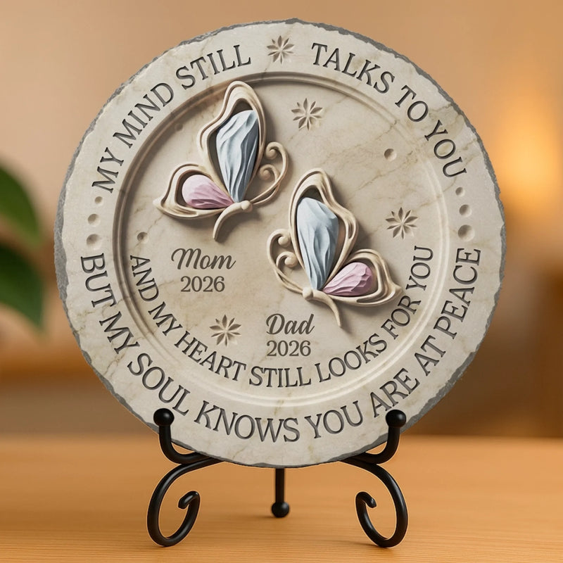 Custom Round Shaped Stone With Stand - Personalized Memorial Sympathy Gifts For Loss Of Mom, Dad - Peace Beyond Words
