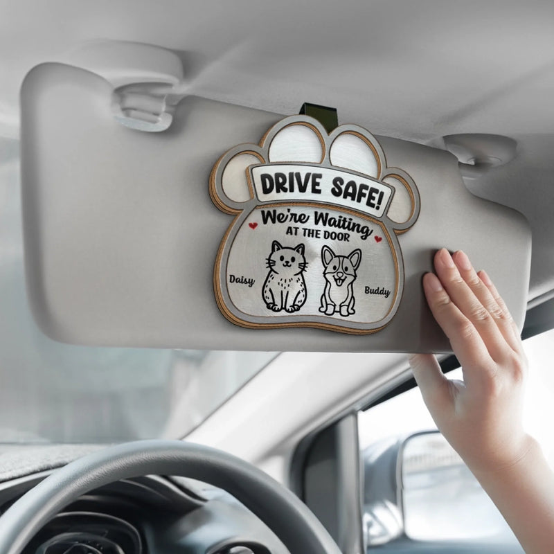 Custom Car Visor Clip - Personalized Birthday Gifts For Dog Cat Lovers, Dog Dad And Mom, Cat Owners - Drive Safe, Love Waits
