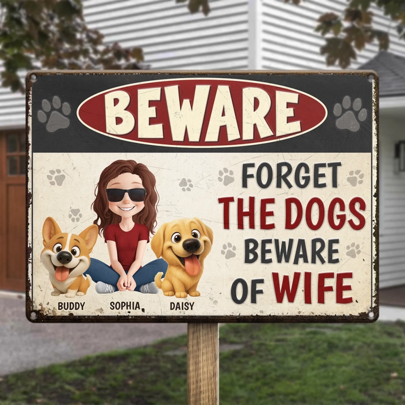 Custom Home Decor Metal Sign - Personalized Birthday Gifts For Dog Lovers, Dog Dad And Mom - Fluffy Guards Retired, New Boss Installed