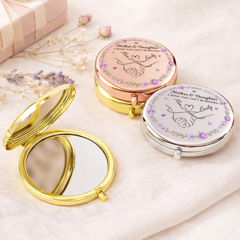Custom Compact Mirror - Personalized Birthday Gifts For Mom, Daughter - Forever Connected By Love, Always