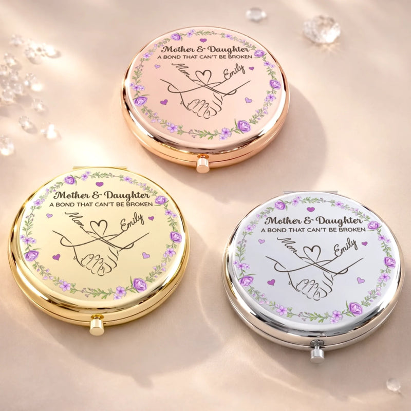 Custom Compact Mirror - Personalized Birthday Gifts For Mom, Daughter - Forever Connected By Love, Always