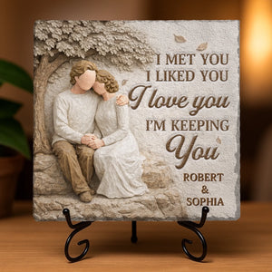 Custom Square Shaped Stone With Stand - Personalized Anniversary Wedding Gifts For Husband And Wife, Him And Her - Our Love Feels Steady