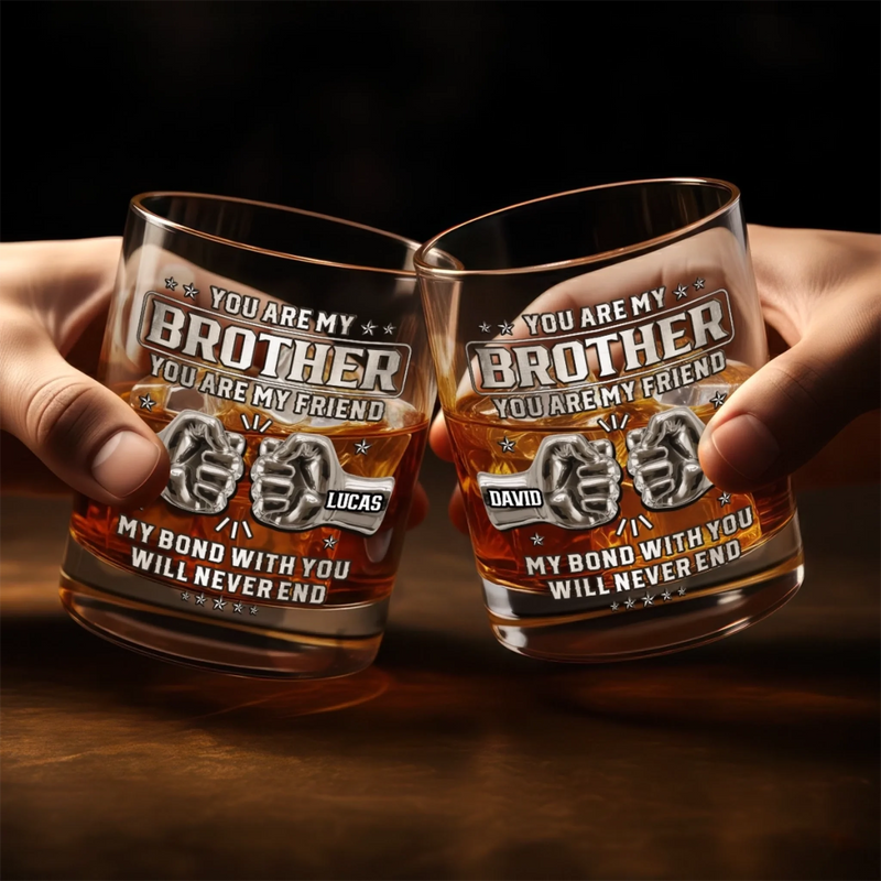 Custom Whiskey Glass - Personalized Birthday Gifts For Brother - Family By Chance, Brothers Forever
