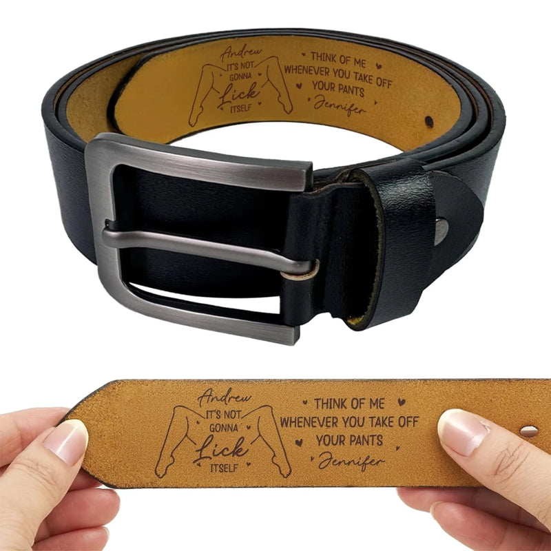 Custom Engraved Leather Belt - Personalized Anniversary Wedding Gifts For Husband And Wife, Him And Her - Side By Side Still Smiling