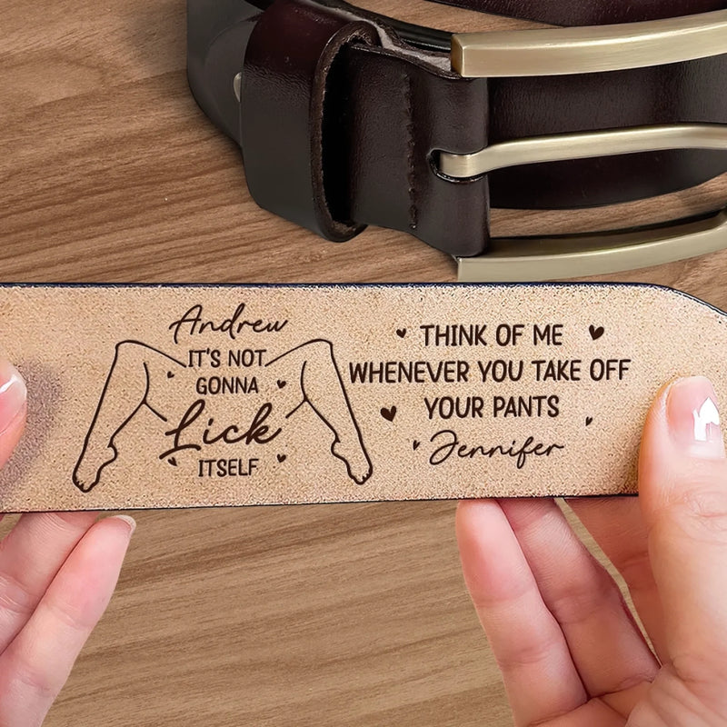 Custom Engraved Leather Belt - Personalized Anniversary Wedding Gifts For Husband And Wife, Him And Her - Side By Side Still Smiling