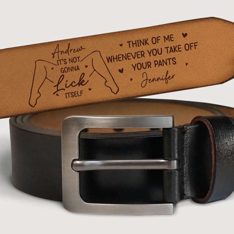 Custom Engraved Leather Belt - Personalized Anniversary Wedding Gifts For Husband And Wife, Him And Her - Side By Side Still Smiling