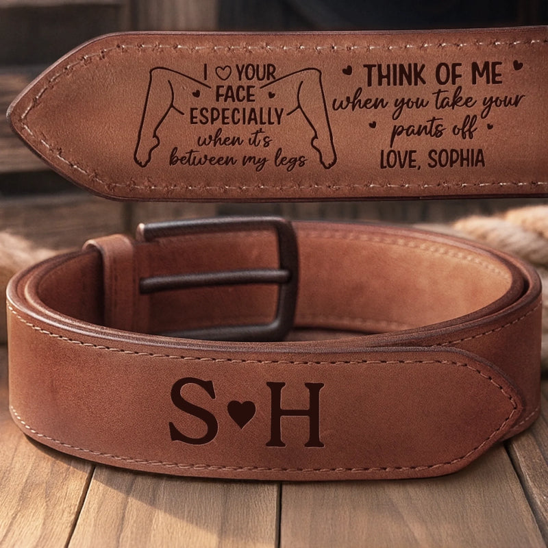 Custom Double-Sided Engraved Leather Belt - Personalized Anniversary Wedding Gifts For Husband And Wife, Him And Her - Always Think Of Me