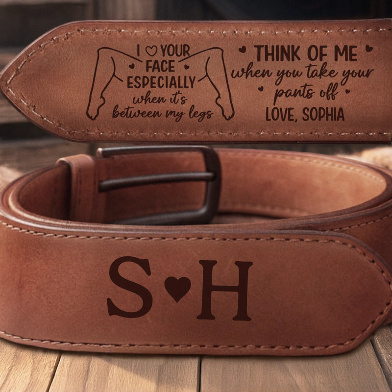 Custom Double-Sided Engraved Leather Belt - Personalized Anniversary Wedding Gifts For Husband And Wife, Him And Her - Always Think Of Me