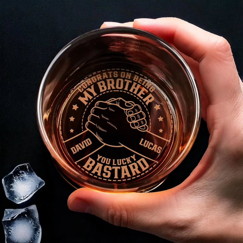 Custom Whiskey Glass - Personalized Birthday Gifts For Brother, Wine, Bourbon, Whiskey Lovers - Cheers To Brotherhood