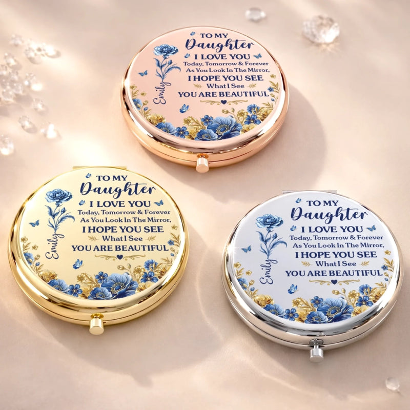 Custom Compact Mirror - Personalized Birthday Gifts For Daughter - Forever My Little Girl
