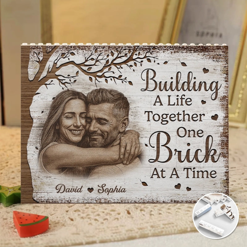 Custom Photo Horizontal Rectangle Shaped Building Brick Blocks - Personalized Anniversary Wedding Gifts For Husband And Wife, Him And Her - Side By Side Feels Easy