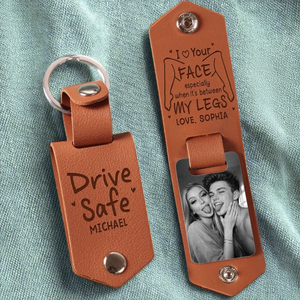 Custom Photo Engraved Leather Keychain - Personalized Anniversary Wedding Gifts For Husband And Wife, Him And Her  - We Grow Closer Each Day