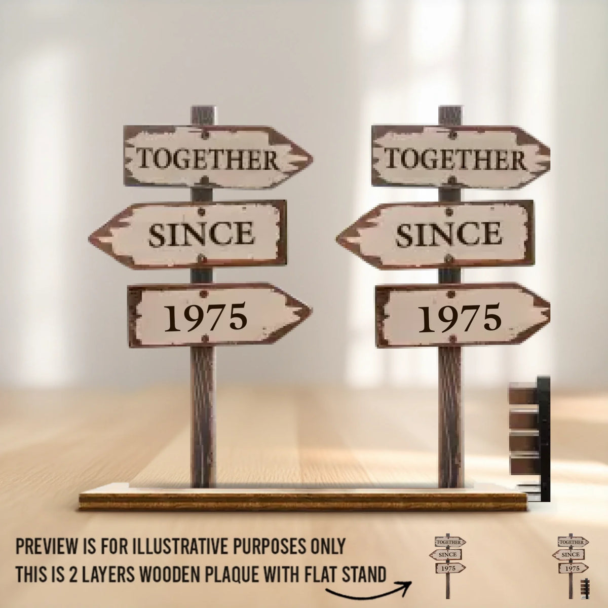 Together Is My Favorite Place To Be - Couple Personalized Custom Shaped 2-Layered Wooden Plaque With Flat Stand - House Warming Gift For Husband Wife, Anniversary