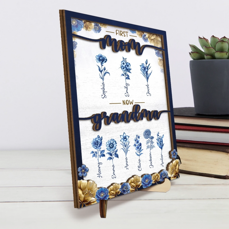 Custom 2-Layered Wooden Plaque - Personalized Mother's Day Gifts For Mom, Grandma - Timeless Love Blooms