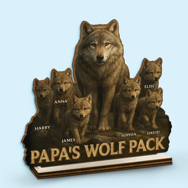 Papa Leads We Follow - Family Personalized Custom Shaped 2-Layered Wooden Plaque With Flat Stand - Father's Day, House Warming Gift For Dad, Grandpa