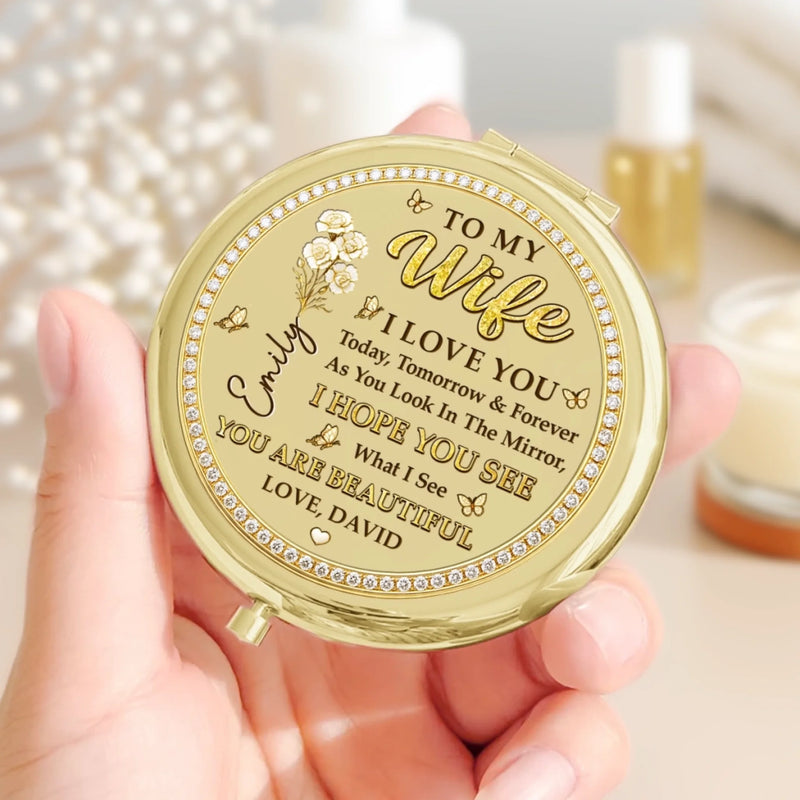Custom Compact Mirror - Personalized Anniversary Wedding Gifts For Husband And Wife, Him And Her - Chosen With Love