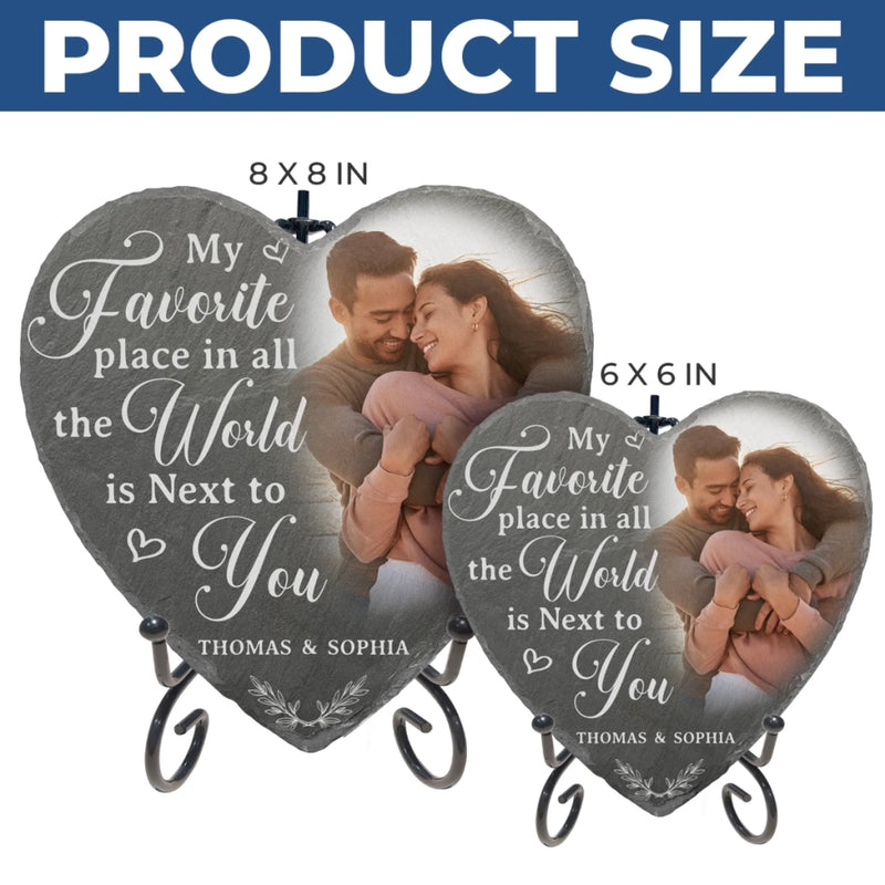 Custom Photo Heart Shaped Stone With Stand - Personalized Anniversary Wedding Gifts For Husband And Wife, Him And Her - Next To You