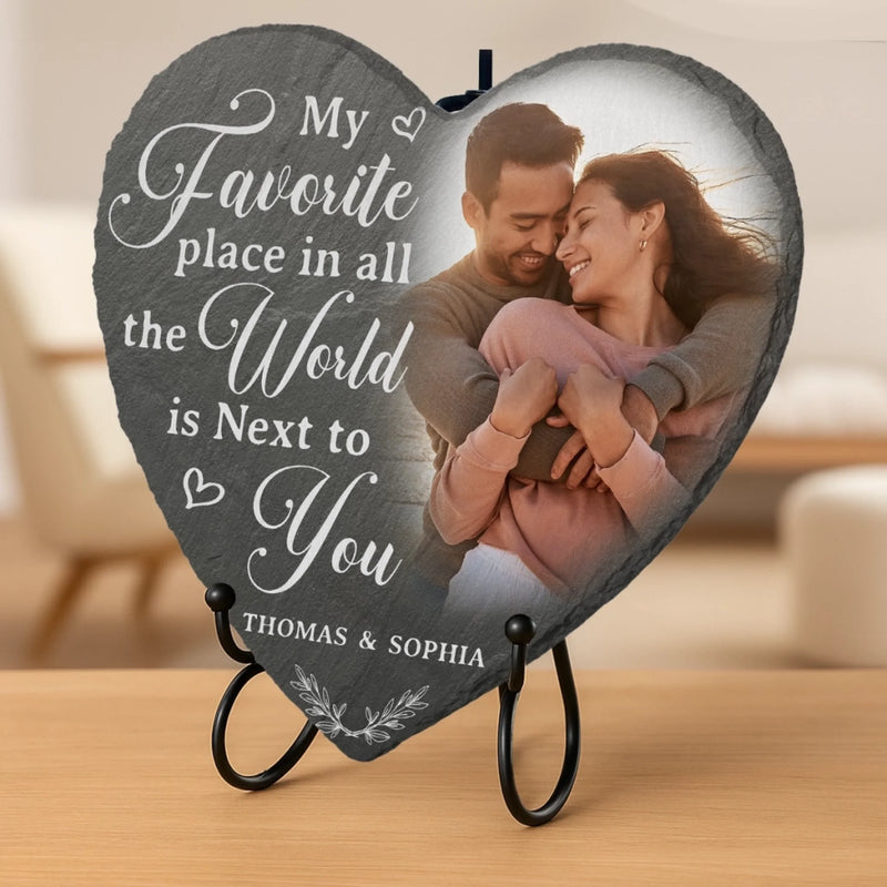 Custom Photo Heart Shaped Stone With Stand - Personalized Anniversary Wedding Gifts For Husband And Wife, Him And Her - Next To You