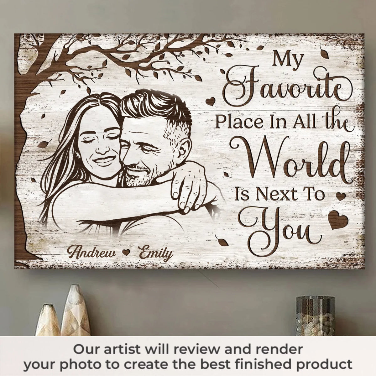 Custom Photo Horizontal Poster, Canvas - Personalized Anniversary Wedding Gifts For Husband And Wife, Him And Her - Happily Ever After