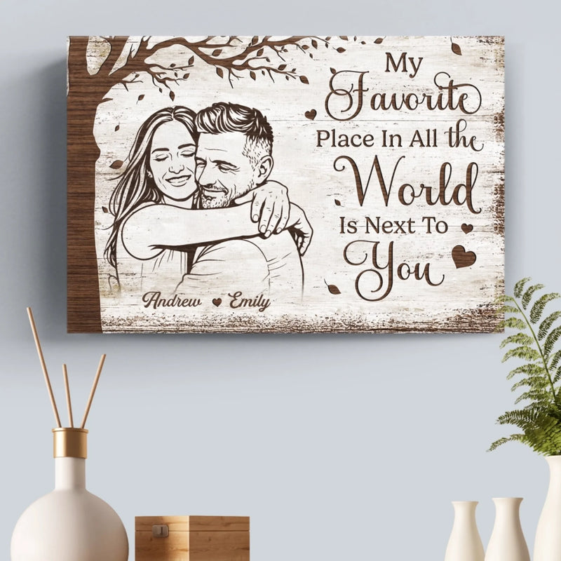Custom Photo Horizontal Poster, Canvas - Personalized Anniversary Wedding Gifts For Husband And Wife, Him And Her - Happily Ever After