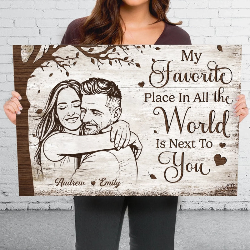 Custom Photo Horizontal Poster, Canvas - Personalized Anniversary Wedding Gifts For Husband And Wife, Him And Her - Happily Ever After