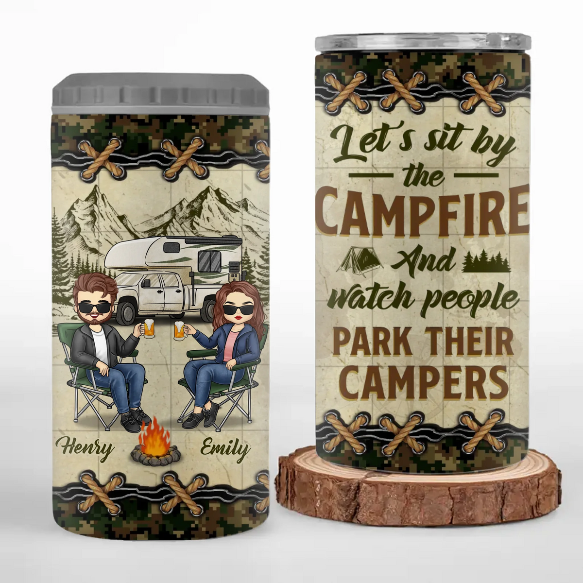 Custom 4 In 1 Can Cooler Tumbler - Personalized Birthday Camping Gifts For Campers, Husband And Wife, Him And Her - Camp Life, Couple Vibes