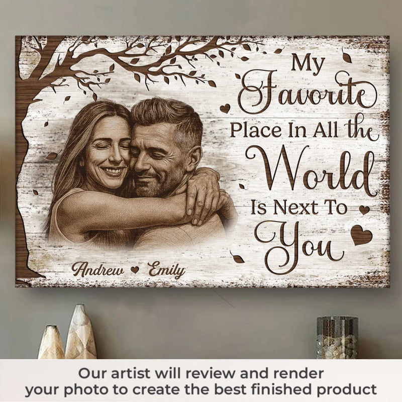 Custom Photo Horizontal Poster, Canvas - Personalized Anniversary Wedding Gifts For Husband, Wife, Couple - My World Feels Complete