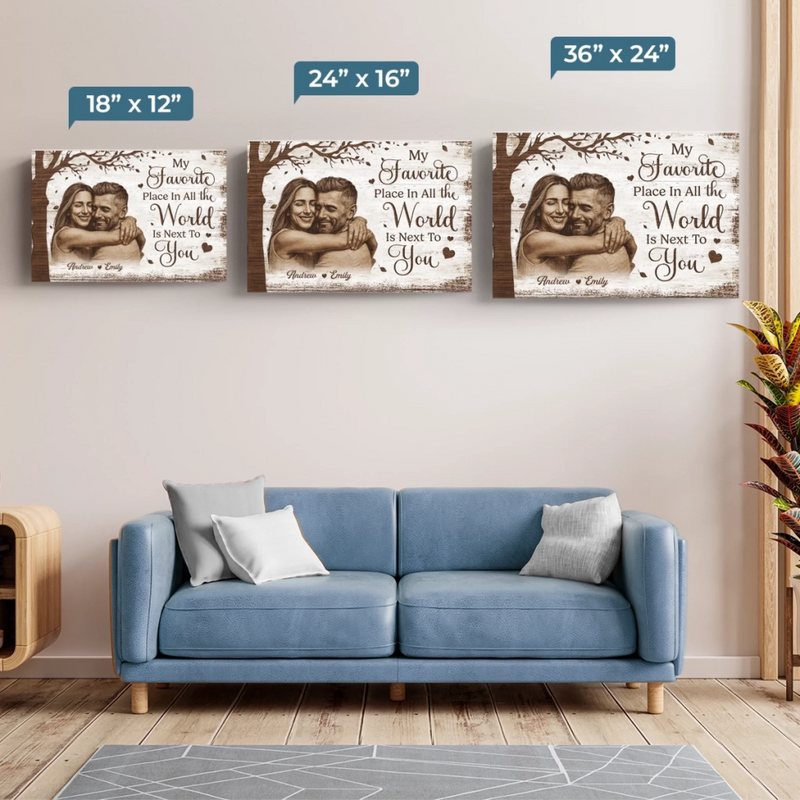 Custom Photo Horizontal Poster, Canvas - Personalized Anniversary Wedding Gifts For Husband, Wife, Couple - My World Feels Complete