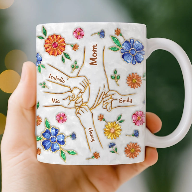 Custom 3D Inflated Effect Printed Mug - Personalized Mother's Day Gifts For Mom, Grandma - A Mother’s Loving Hands