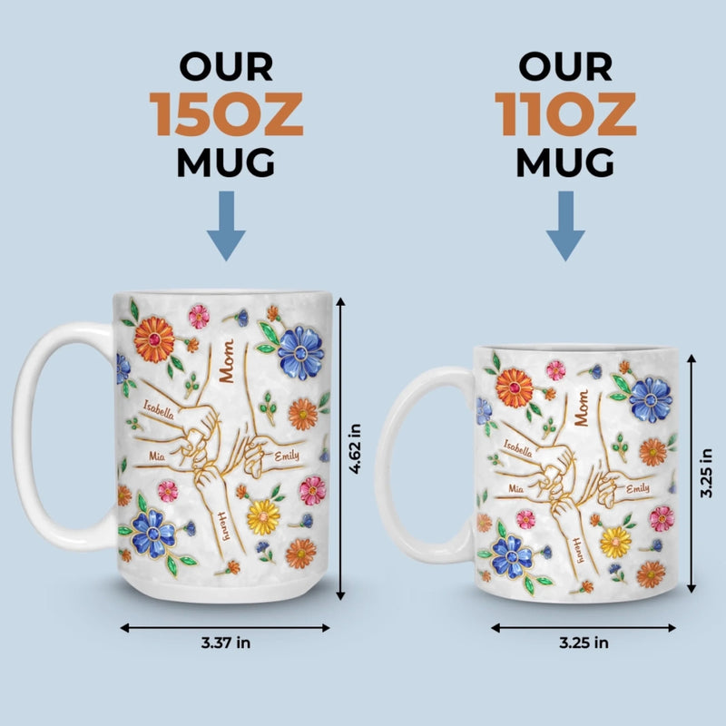 Custom 3D Inflated Effect Printed Mug - Personalized Mother's Day Gifts For Mom, Grandma - A Mother’s Loving Hands