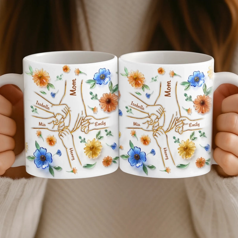 Custom 3D Inflated Effect Printed Mug - Personalized Mother's Day Gifts For Mom, Grandma - Family Love, Hand In Hand