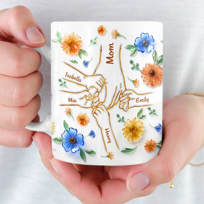 Custom 3D Inflated Effect Printed Mug - Personalized Mother's Day Gifts For Mom, Grandma - Family Love, Hand In Hand