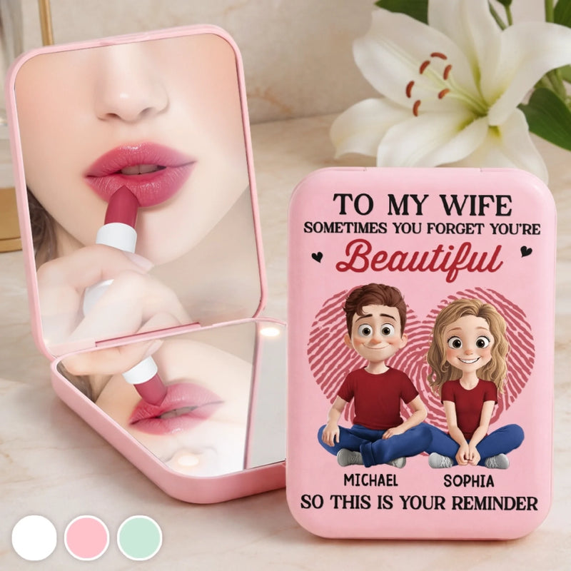Custom LED Compact Makeup Mirror - Personalized Anniversary Wedding Gifts For Husband And Wife, Him And Her - Forever Feels Like This
