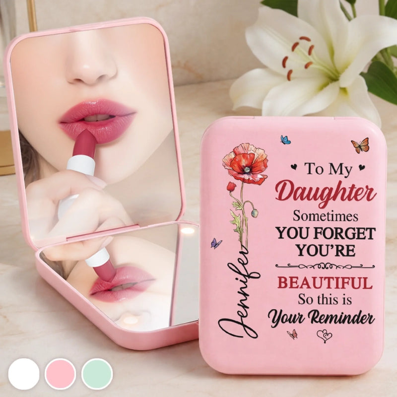 Custom LED Compact Makeup Mirror - Personalized Birthday Gifts For Mom, Daughter - Shine Bright My Girl