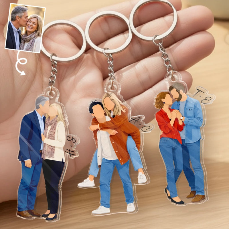 Custom Photo Shaped Acrylic Keychain - Personalized Anniversary Wedding Gifts For Husband And Wife, Him And Her - Built On Care And Time