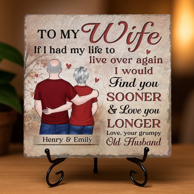 Custom Square Shaped Stone With Stand - Personalized Anniversary Wedding Gifts For Husband And Wife, Him And Her - Old Souls, Endless Love