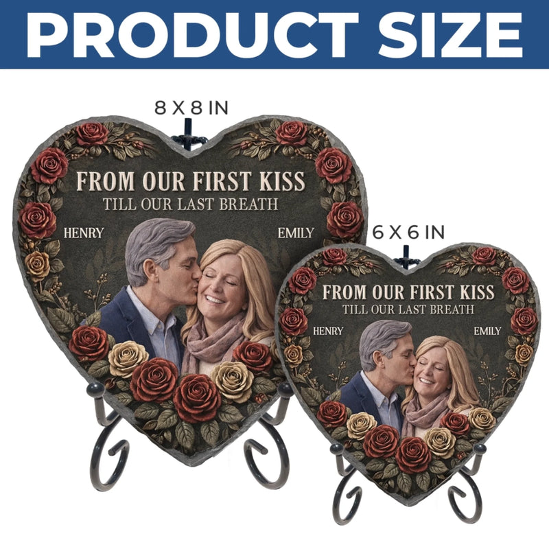 Custom Photo Heart Shaped Stone With Stand - Personalized Anniversary Wedding Gifts For Husband And Wife, Him And Her - Love Carried Us Through Life