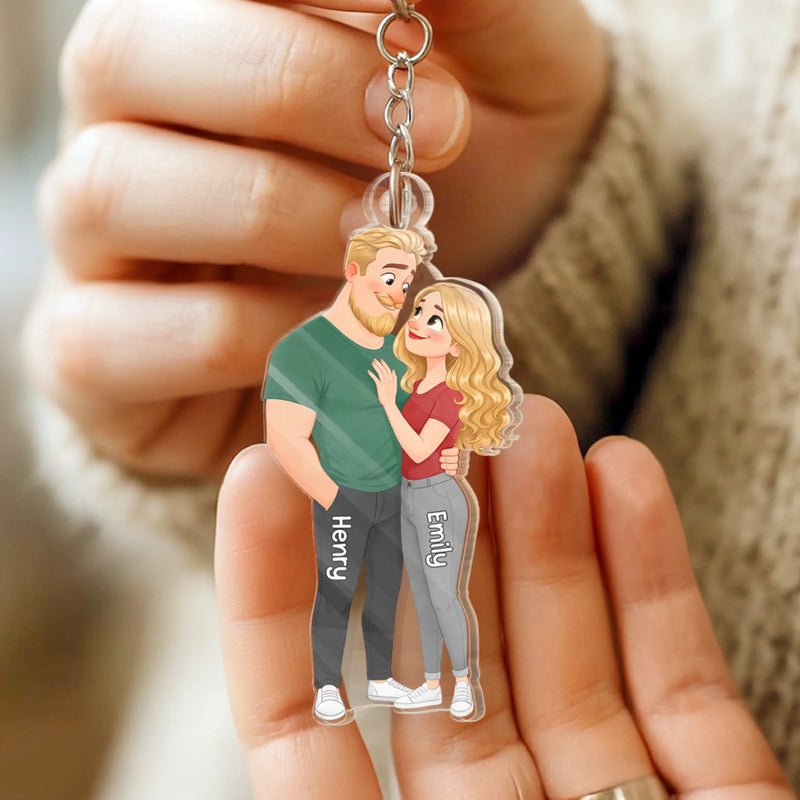 Custom Shaped Acrylic Keychain - Personalized Anniversary Wedding Gifts For Husband And Wife, Him And Her - Side By Side Forever