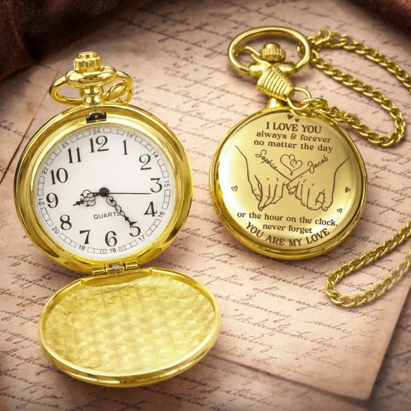 Custom Pocket Watch - Personalized Anniversary Wedding Gifts For Husband And Wife, Him And Her - Love Feels Right With You