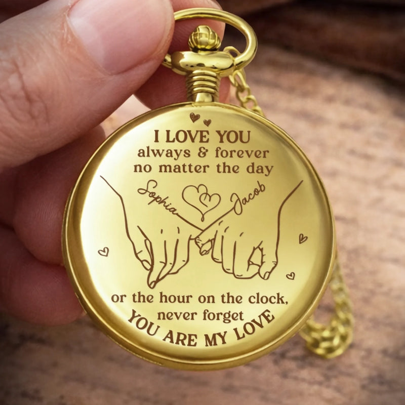 Custom Pocket Watch - Personalized Anniversary Wedding Gifts For Husband And Wife, Him And Her - Love Feels Right With You
