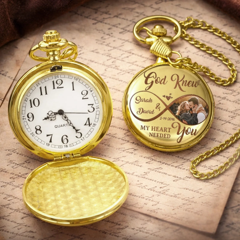 Custom Photo Pocket Watch - Personalized  Anniversary Wedding Gifts For Husband And Wife, Him And Her - Us Feels Right Always
