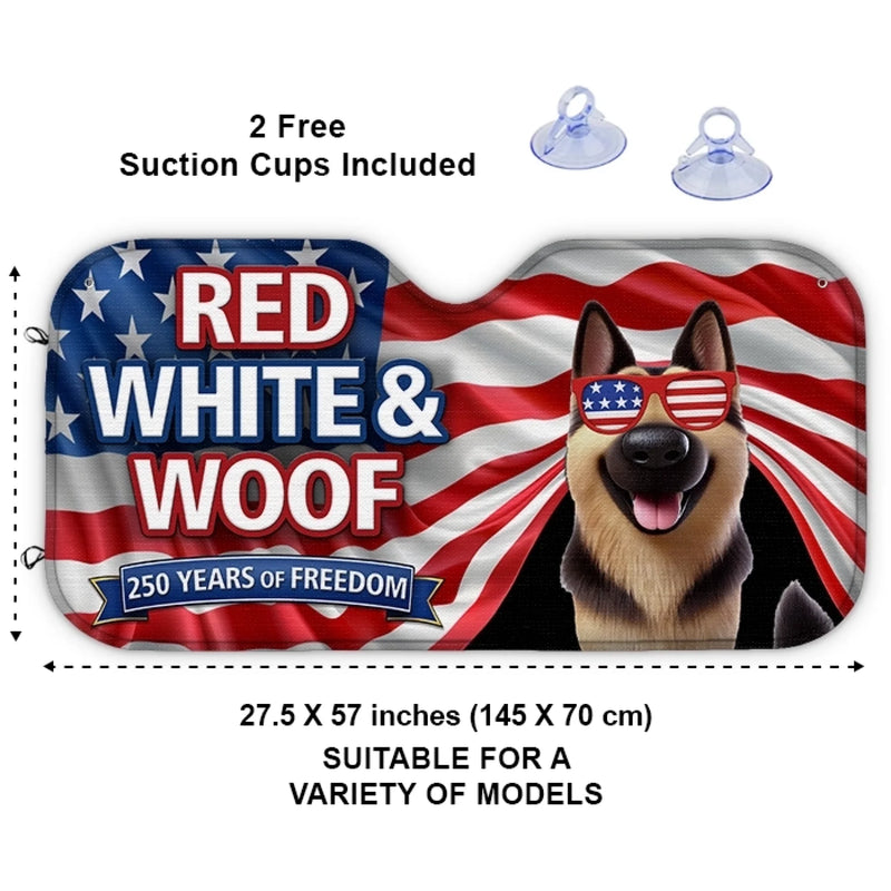 Custom Auto Windshield Sunshade, Car Window Protector - Personalized America 250th Anniversary Gifts For Dog Lovers, Dog Dad And Mom - Patriotic Pup On Duty