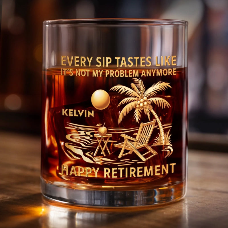 Custom 11oz Whiskey Glass - Personalized Retirement Gifts For Women, Men - Goodbye Tension Hello Pension